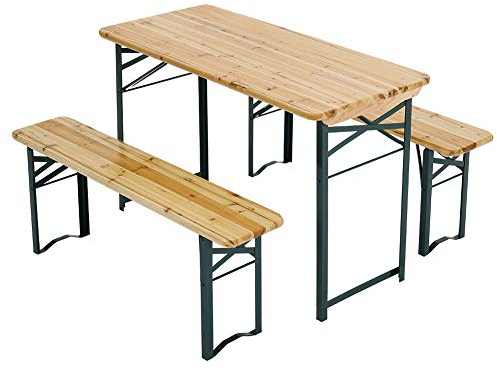 The Fellie Wooden Table and Bench Folding Camping Picnic Trestle Table and Bench Set Outdoor Garden Beer Tables, 2PC Benches Seat(117cm x 56cm x 76.5cm)