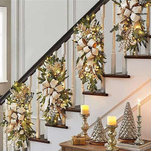 Starnearby Ghirlanda natalizia illuminata con luci per scale, porta d'ingresso, corona e finestra - decorazione