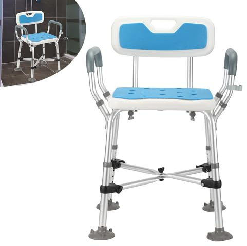 Eulenke Taburete de ducha de 40 a 53 cm de altura ajustable, de aluminio y plástico, ayuda para entrar en la bañera, 180 kg, antideslizante, cómodo taburete de baño para personas mayores, embarazadas,