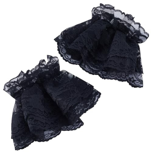 GORGECRAFT 2 par de Puños de Encaje de Lolita Muñequeras Steampunk Negras Guantes de Novia Sin Dedos Mangas de Mano Falsas Accesorio de Disfraz Gótico con Volantes para Vestido de Novia Conducción