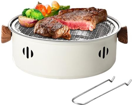 Barbecue au charbon de table – Barbecue au charbon de bois, barbecue de camping en plein air | Barbecue rond anti-adhésif avec grille, barbecue de table portable pour intérieur et extérieur, 30,5 x 28