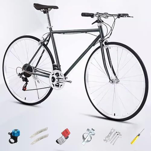 Bicicletta da strada 700C per Uomo Donna, Single Speed, Bici da Città da Pendolarismo con Freno a Morsetto, Telaio in Acciaio ad Alto Tenore di Carbonio E,21 Speed