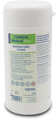 Curacid Medical Plus Desinfektionstücher, 150 Tücher, alkoholfrei, sehr stabil und weich