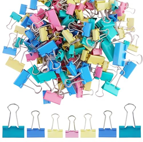 Set di 135 Mollette Pieghevoli in Metallo – Colorate Mollette Pieghevoli – 15 mm/19 mm/25 mm/32 mm – Doppio FoldBack Binder Clips morsetti Carta per Documenti, Ufficio e Cancelleria