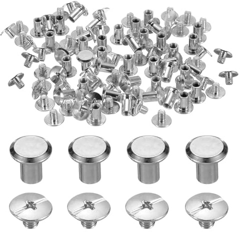 QUARKZMAN 50 set M5 x 8 mm Chicago Screw metall Phillips huvud bindningsskruvar stolpar spik nitar skruvar nitar för gör-det-själv läder bälte väska hantverk bokbindning, silverlera