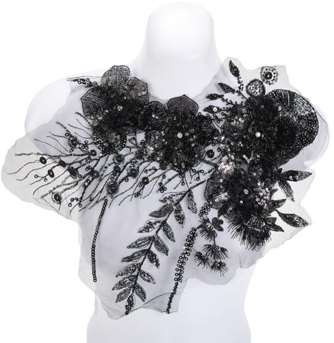 CABODYALS 1 st svart blomma strass applikation 3D blommig spets broderade applikationer vintage paljett pärlbroderi sy på lappar för sömnad tillverkning kläder klänning klänningar bröllop brud