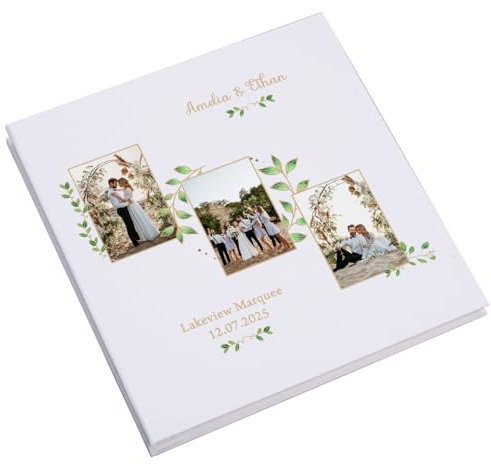 Personalised Wedding Photo Album, Linen Cover, Custom Photo Design, 28 x 27 cm, 40 Pages