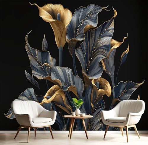 Fotomurale Carta Da Parati 300X210Cm Bronzo Murale Alla Calla In Metallo 3D Decorazione Da Muro Soggiorno Camera Da Letto Poster Gigante Design Carta Per Pareti Piante Moderne