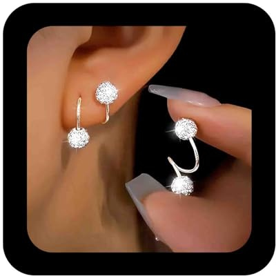 Enautoabs Argento Pavimentato Orecchini Palla Di Cristallo Scintillante Strass Doppia Palla Orecchini Perno Discoteca Orecchino Gioielli Per Le Donne
