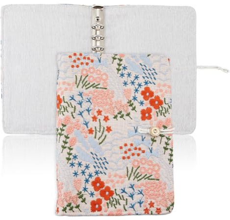 SUPERFINDINGS A5 Binder 6 Ring Refillable Cover 9.1x6.3 Loose Leaf Personal Planner Cover with Button Pink Floral Notebook Binder for A5 Planner Inserts Refill Paper(No Refill Paper)
