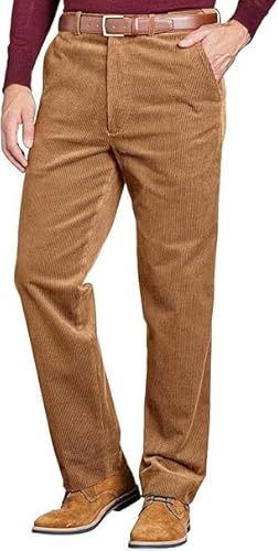 Stylo Online Men’s Corduroy Trousers Cord Pants – Smart Casual Cotton Cord Trousers for Men – Formal Business Office Workwear – Classic Straight Leg Flat Front Corduroy Pants Sizes (30W - 50W)