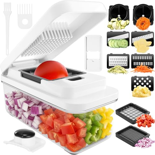 Vihoom Taglia Verdure e Spiralizzatore, Mandolina per Verdure professionale, Tagliaverdure Manuale con 9 Lame Intercambiabili, Affettaverdure Multifunzione per Pomodoro, Cipolle Cetrioli Patate