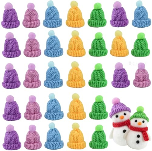 50 Piezas Adornos de Mini Sombrero de Punto,Minigorros Trenzados para Gorros de Navidad Minimuñecas Miniatura DIY Accesorios
