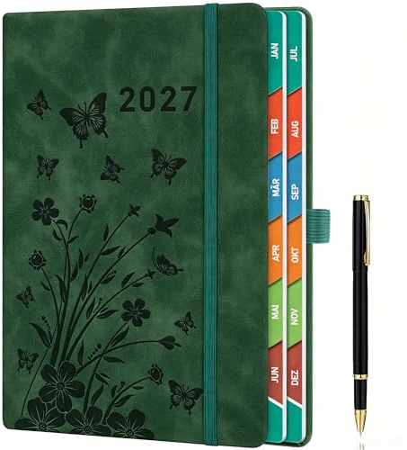 Agenda journalier 2027, format A5, vert lac, calendrier 2027, 1 jour par page, agenda 2027, agenda quotidien 2027, simple et moderne, couverture rigide, papier 100 g/m²