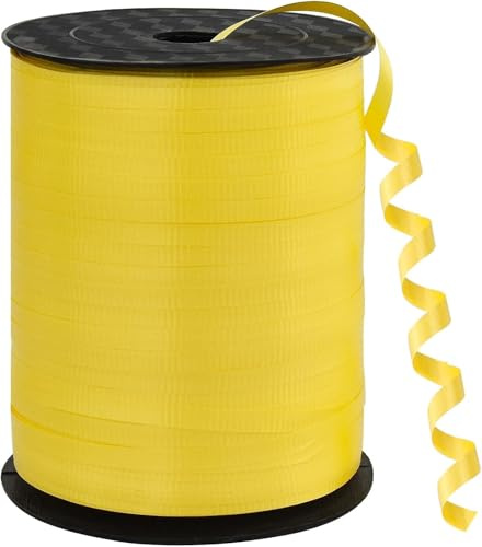 RIBBOOO Cinta de regalo de 450 metros, color amarillo, 5 mm, para decoración navideña, cierres de globos, envoltorio de regalo, decoración de bodas, cumpleaños, fiestas
