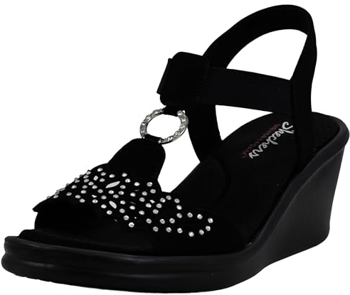 Skechers Women's Rumblers - Queen B Wedge Sandal, Black, 7 M US