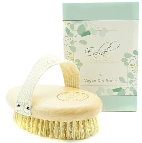 Enhal Premium Körperbürste Vegan | gegen Cellulite | Profi Trockenbürste | mittlere Stärke | Naturborsten | Buchenholz | Lymphdrainage | Massagebürste | für makellose Haut | Body Dry Brush