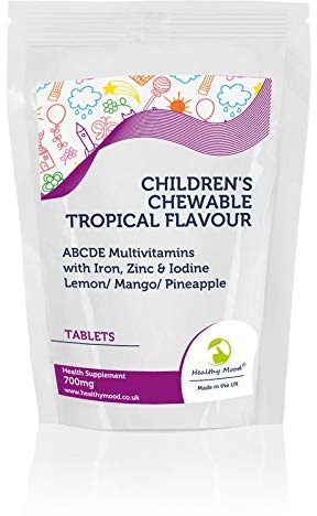 Children’s Chewable Tropical Flavour ABCDE Multivitamin Tablets with Iron, Zinc & Iodine Lemon/Mango/Pineapple 700mg - Pack of 180 Pills