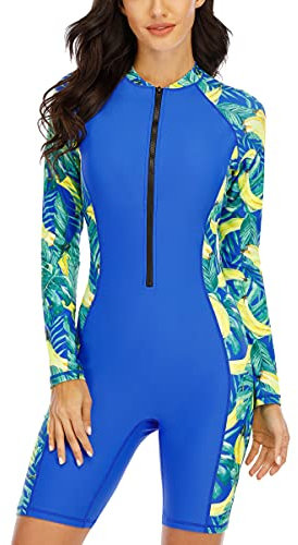Halcurt Damen Rashguard UV Siamesisch, Athletic Swim Shirt,Langärmelige Badeshirt Badenmode Tankini, Blau, L