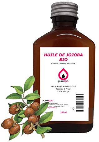 Purespa - HUILE DE JOJOBA BIO - 100 ml - 100% Pure - Naturelle - Pressée à froid - Extra Vierge - Certifié Cosmos d’Ecocert - Visage - Corps - Cheveux - Barbe - Ongles - Jojoba Oil