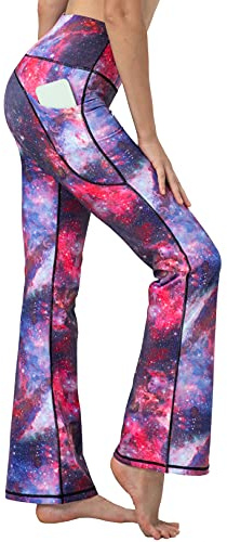 BUBBLELIME 29/31/33/35 4 Styles Women's Tummy Control Bootcut Yoga Pants - Side Pockets_Galaxy L-35 Inseam