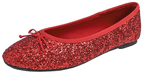 Feversole Women's Macaroon Shiny Memory Foam Cushion Insock Glitter Around Toe Ballet Flat Pumps Glitter Red 5