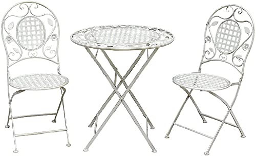 YXSH Dreiteiliges Gartenmöbel-Set Aus Metall Klappbarer Gartentisch Und 2 Stühle Für Die Freizeit Terrasse Bistrotisch Und Cha Für Den Außen- Und Innenbereich Geeignet