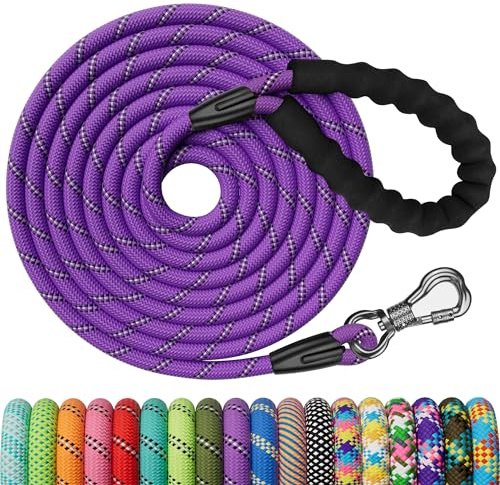 X XBEN Hundträningskoppel, 5M hållbart och hållbart, lång med säkerhetskrok och vadderat handtag för alla hundar, perfekt för träning, vandring och camping