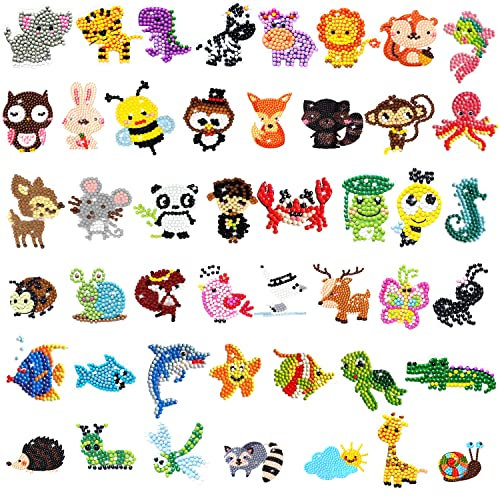 DIY Diamond Painting Sticker für Kinder DIY Diamant Aufkleber Set Tiermalerei Klein Tiere Bilder Malerei Kit DIY Diamant Painting Kit für Kinder Junge Mädchen Erwachsene Anfänger (46 Stück)