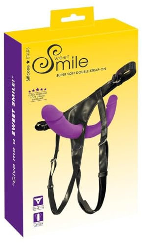 Sweet Smile Super Soft Double Strap-On – erotisches Strap-On für Frauen und Männer, mit lebensechtem Doppeldildo, ausgeprägte Reiz-Äderung, lila