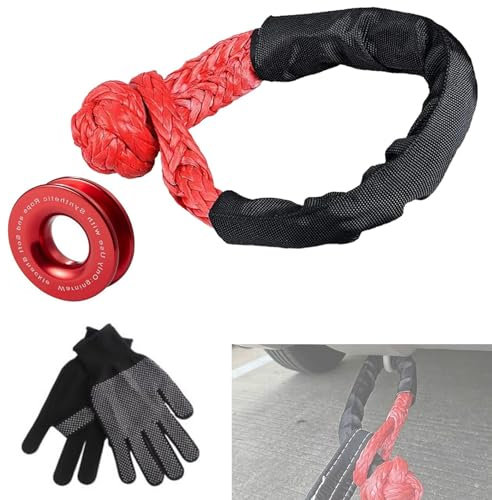 Grillete Suave, Grillete sintético Suave con el Anillo del cabrestante,Anillo de recuperación Snatch Cuerda de Remolque Correas Bloque polea Kit de aleación de Aluminio Winch Cuerda de remolq (Rojo)