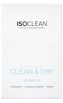 ISOCLEAN Disposable Face Towel - Soft Cotton Dry Wipes for Make-up Removal, Facial Cleansing & Skincare - Dual-Texture Design, Gentle Face Cloth for Sensitive Skin with No Added Fragrance - Box of 60