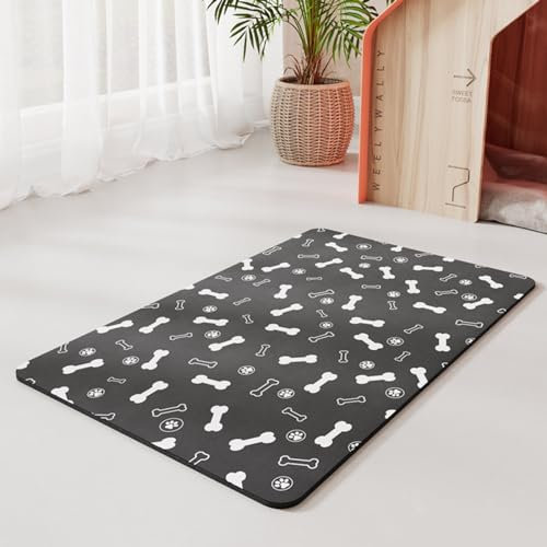 Absorbent Pet Mat - Easy to Clean Bowl Placemat, Quick-Dry Dispenser Accessory for Cats and Dogs (Dark Gray Paw, 35x50cm)
