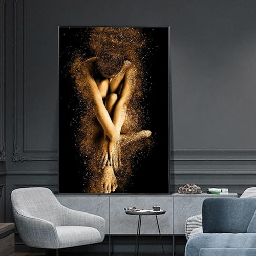 CHAOJIART Impresiones en lienzo Polvo dorado Mujer desnuda pintura carteles sexy mosaico arte de la pared cuadros modernos para la decoración de la sala de estar 60x80cm sin marco