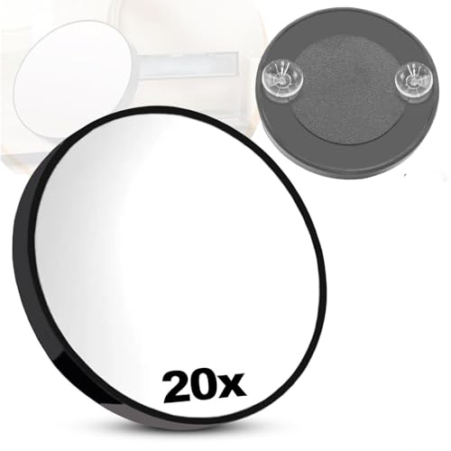 20X Magnifying Mirror with Suction Cups for Precise Makeup, Eyebrow Tweezing, Contact Lens Insertion, Facial Hair Removal – Portable Travel Cosmetic Mirror for Bathroom, Vanity, Desk, Handheld Use