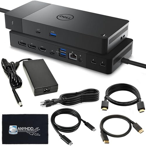 Dell WD22TB4 Thunderbolt 4 Dock Bundle - 40Gbps USB-C/USB-A, 1 Year Warranty with 180W Adapter, Anyhdd HDMI, DP, USB-C Cable & Cloth - Docking Station, Supports Dual/Triple Monitors & 4k Display