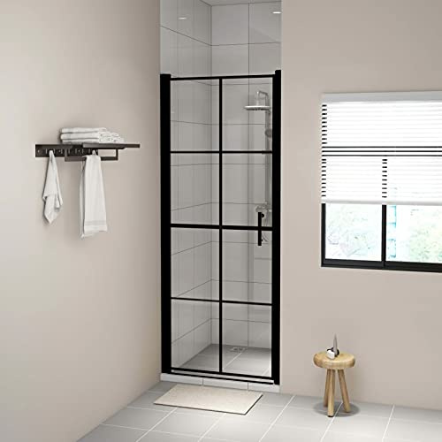 Gecheer Porta Doccia in Vetro Temperato 91x195 cm Nera, Porta Doccia per Nicchia
