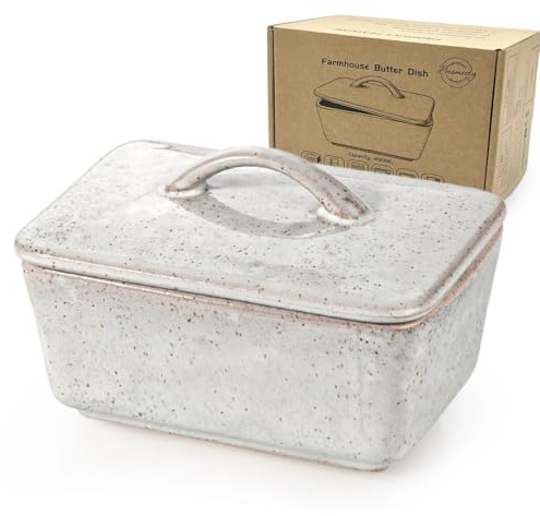 Besmeety Butterdose Keramik, Butterdose Porzellan mit Deckel, Butter Dish, Butterdosen für 250g Butter, 5.7x3.9x2.5 (grau, 450ml)
