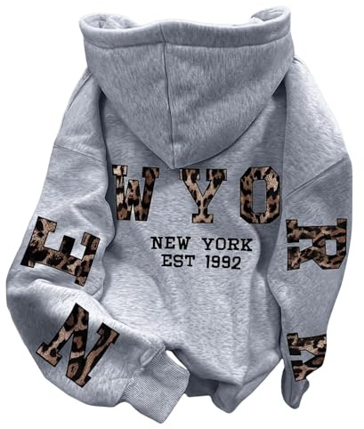 New York Fashion Felpe con cappuccio e felpe da donna alla moda con cappuccio casual con cappuccio abiti Y2K grafica country manica lunga lettera vestibilità ampia pullover essenziale 2025 tinta unita
