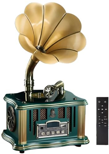 Altoparlante Bluetooth vintage grammofono ricaricabile tramite tipo C, wireless con Bluetooth 5.0 e radio FM, perfetto per l'arredamento della casa e gli amanti della musica
