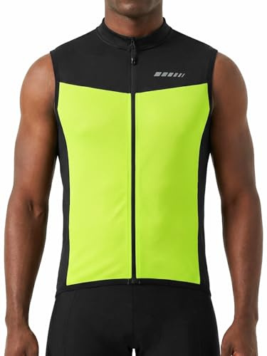 qualidyne Men's Sleeveless Cycling Jersey, Full Zip, Quick-Dry Moisture-Wicking Knit, 3 Rear Pockets, Reflective Details