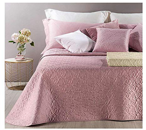 Caleffi Elegante E Raffinato TRAPUNTINO COPRILETTO Trapuntato Patricia Letto Matrimoniale Raso di Cotone (Rosa)