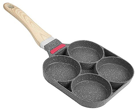 Zerodis Poêles à Crêpes,Moule à Omelette 4 trous à Frire Cuisine Petit-Déjeuner Crêpes Poêle Pancakes de Cuisson en Aluminium Poêle à Frire Moule Hamburger Aux œufs Avec Poignée Pour Open flame
