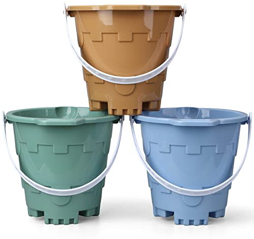 Jumbo Beach Sand Toys Buckets for Kids Adults, Large Castle Bucket Pails Beach Gear Accessories 7 Pails for Sandbox Water Pool Gardening Tool Toy Environmentally ABS Durable Gift Set Bundle Gift