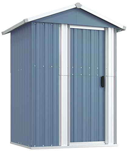 vidaXL Geräteschuppen, Gerätehaus mit Schiebetür, Garten Schuppen für Werkzeuge Poolzubehör Gartengeräte, Gartenhaus, Grau 126x97,5x177cm Verzinkter Stahl