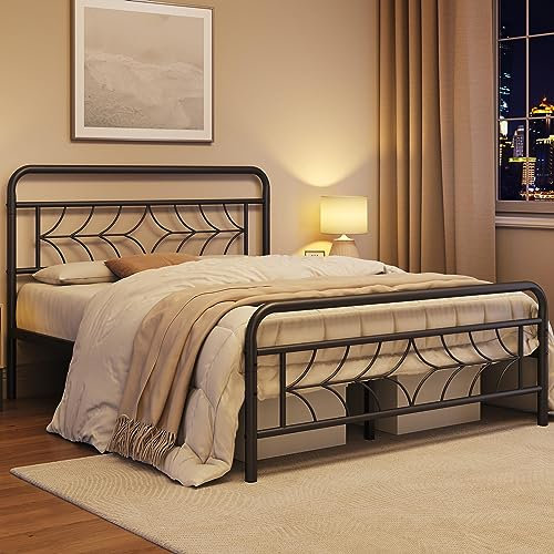 Yaheetech Metallbett 140 x 200 cm Bettrahmen mit Hohem Kopfteil & Fußteil, Doppelbett Bettgestell mit Lattenrost & Stauraum unter dem Bett, Jugendbett Gästebett für Schlafzimmer Gästezimmer, Schwarz