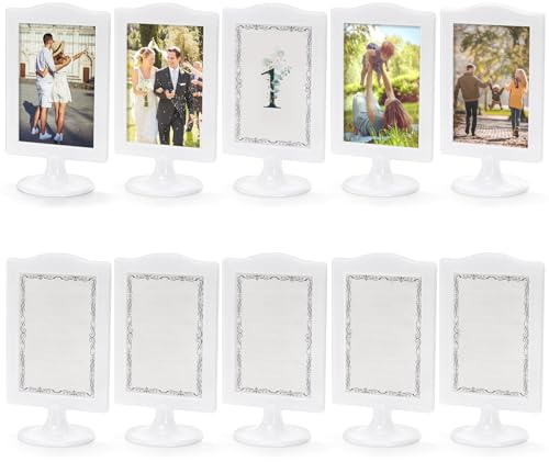 Lawei 10 PCS Double Sided Standing Picture Frames 4x6 Inch, Plastic Pedestal Photo Frame Bulk, White Vertical Picture Holder with Inserts & Base, Display Picture Frames for Wedding, Table