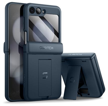 SURITCH Funda para Samsung Galaxy Z Flip 5 Carcasa, Z Flip 5 Cover con Protector de Pantalla y Soporte-Azul