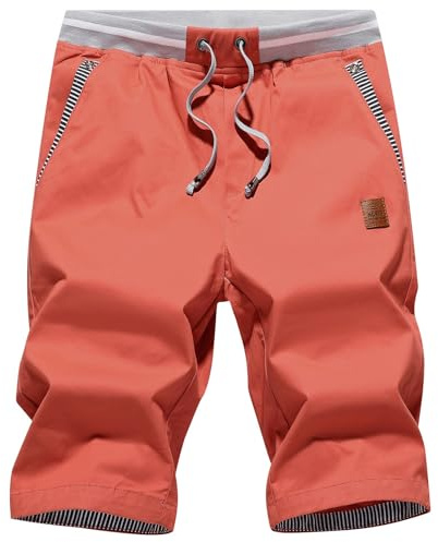 Tansozer Pantaloncini Uomo Estivi Casual in Cotone Con Coulisse e Tasche - Vita Elasticizzata - Corti - Rosso - Taglia M