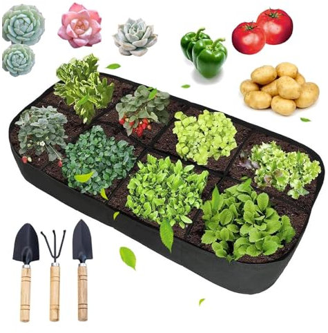 Aisny Sac de Plantation pour 8 Plantes, Jardinière Rectangulaire 480L Pot de Culture Sac de Culture avec 3 Outils de Plantation Pot Geotextile pour L'extérieur Légumes Tomates Poivrons Fleurs